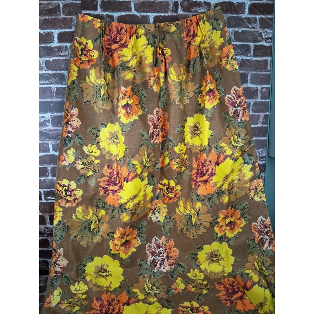 Vintage 70s Flower Power Curtains Panels Set 4 Pinch Pleat & 6 Cafe Brown Yellow